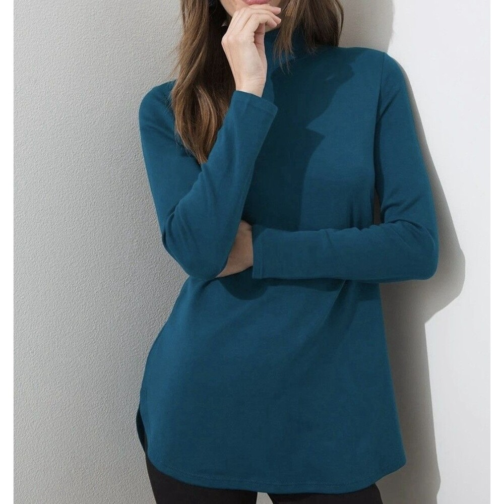 NWT CHICO’S Knit Top Pima Cotton Mock Neck Tunic Sz 2 Jasper